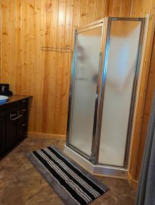a shower with a glass door in a bathroom at Sundance Country Lodge B&B in Marlboro +29 photos