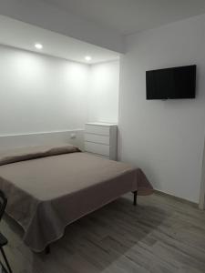 Schlafzimmer mit einem Bett und einem Flachbild-TV in der Unterkunft Mazzella Home in Ischia