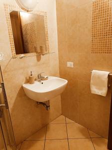 a bathroom with a sink and a mirror at La Mimosa di Erice in Erice