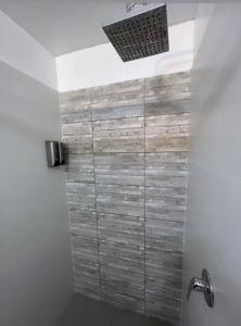 a bathroom with a shower with a glass door at Encantador apartamento 2 habitaciones/ Cochera / Gimnasio in Lima