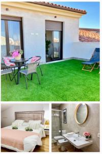 a collage of photos of a bedroom and a house at CARIATIDES SKY APARTMENT in Zamora