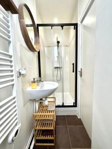 un baño con lavabo y ducha en Le Cocon proche Paris JO 2024 Centre-ville, en Saint-Gratien