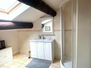 a bathroom with a sink and a shower at Gites au Château des Estubiers in Les Granges-Gontardes +25 photos