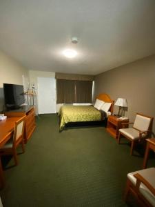 Habitación de hotel con cama y TV en Angus Inn Motel en Angus