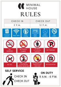 un conjunto de señales de advertencia para las normas mínimas de la vivienda en Minimal House Patong en Patong