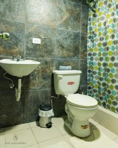 a bathroom with a toilet and a sink at Finca San Alejandro in Cotacachi