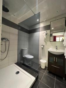 a bathroom with a sink and a toilet and a shower at Le Vaita in Porto Ota