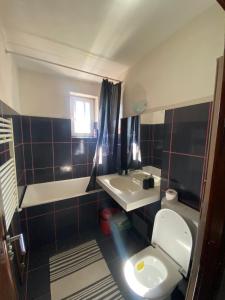 małą łazienkę z toaletą i umywalką w obiekcie Comfort Home Apartment 2 w mieście Petroszany