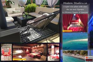 a collage of photos of a hotel room with a pool at MODERN Studio&Loft by the Sea in Epanomi