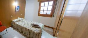 Cette chambre comprend un lit, une fenêtre et une porte. dans l'établissement Casa Manolo Camiño Do Santiaguiño, à Vedra