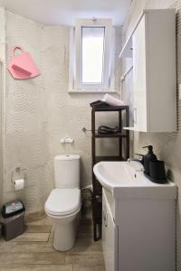 a bathroom with a white toilet and a sink at Taksim square, galata tower historical flat in Istanbul