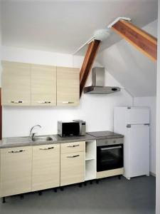 una cucina con lavandino e frigorifero di Casa de sus a Braşov