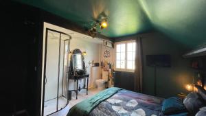 a bedroom with a green ceiling and a bed at les nuits victoriennes in Saint-Germain-du-Corbéis +7 photos