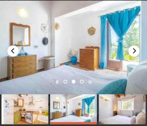 un collage di foto di una camera da letto con tende blu di Villa mit Pool um deine Sinne zu entspannen ad Alhaurín el Grande