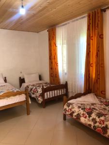 Habitación con 2 camas y ventana en Guest House Ledio en Valbonë
