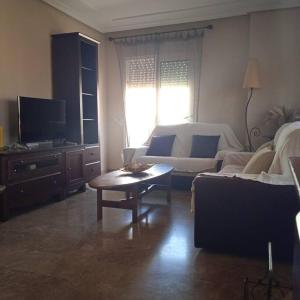 uma sala de estar com um sofá e uma mesa de centro em Céntrico Piso, piscina y garaje em Calasparra