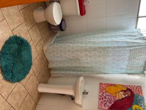 uma pequena casa de banho com WC e lavatório em Pae pae de Liz,boutique em Hanga Roa