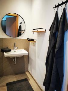 een badkamer met een wastafel en een spiegel bij Jack's Apartment in Werfenweng