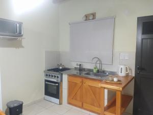 a kitchen with a sink and a stove at ALA DE LIBERTAD in Villa Yacanto