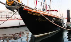 a boat is docked at a dock in the water at Alejandro Magno in Ponta Delgada