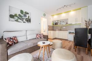 - un salon avec un canapé et une table dans l'établissement Peter Apartment with terrace, à Budapest