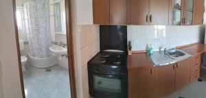 a small kitchen with a stove and a sink at Apartmani Drage in Drage +28 photos