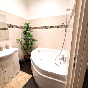 a bathroom with a tub and a toilet and a sink at Le Central Parc - T2-Spacieux-Clim-Wifi in Marseille