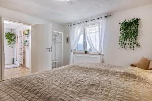Un dormitorio con una cama grande y una ventana en La 12, en Bad Urach