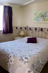 ヨークにあるGreenside Guesthouseのベッドルーム1室(青と白の毛布付きのベッド1台付)