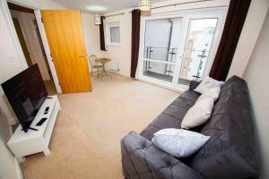 a living room with a couch and a television at Clarkson Court 1Bedroom Flat in Hatfield