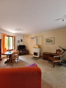 salon z kanapą i kominkiem w obiekcie Incantevole appartamento in riva al Piave w mieście Santa Maria