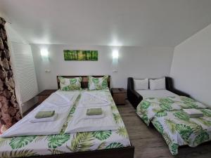 a bedroom with two beds and a couch at Pensiunea Bella Vista in Turda