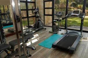 een fitnessruimte met loopbanden en crosstrainers bij Mseleku Villa in Harrismith