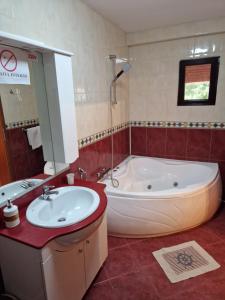 a large bathroom with a tub and a sink at Vila Sara in Chişoda +48 photos