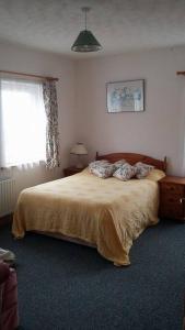 a bedroom with a bed with two pillows on it at Three Sisters Holiday Home - 7km to Dingle in Ballyferriter