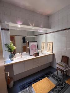 een badkamer met 2 wastafels en een spiegel bij COSY POTET in Dijon