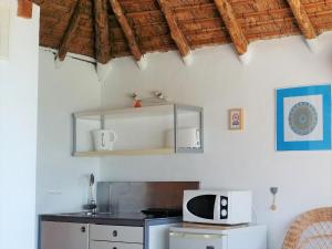 a kitchen with a microwave and a counter top at Mandala Bungalows - Adults Only in Los Caños de Meca
