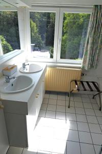- Baño con 2 lavabos y 2 ventanas en Domaine "Le Ry d'Ave", en Rochefort