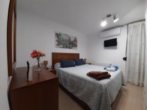 阿爾巴塞特的住宿－Armonía y Tranquilidad 2，一间卧室配有床和鲜花梳妆台。
