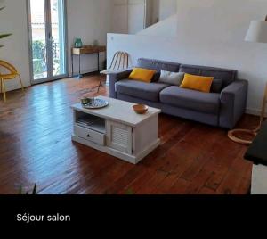 uma sala de estar com um sofá e uma mesa de centro em Arcachon 80m² hyper-centre à 1mn de la plage em Arcachon