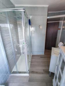 una doccia con porta in vetro in bagno di CASA PUERTA ARABE a Setenil