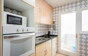 eine Küche mit einer Spüle und einer Mikrowelle in der Unterkunft Amazing Apartment In Pineda De Mar With Wifi in Pineda de Mar