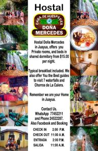 een flyer voor een hotel voor een waterval bij Hostal Doña Mercedes in Juayúa