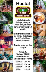 ein Flyer für ein Hotel vor einem Wasserfall in der Unterkunft Hostal Doña Mercedes in Juayúa