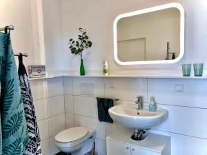 a bathroom with a sink and a toilet and a mirror at Sweet Home Tholey in Tholey