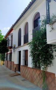 un edificio blanco con ventanas y una valla en Casa / Apartamento Azahar, en Ronda