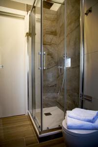 y baño con ducha de cristal y aseo. en Fiore dei Templi - luxury suite experience, en Agrigento