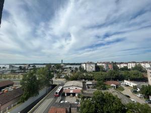 an aerial view of a city with buildings and a street at Kelti in Belgrade