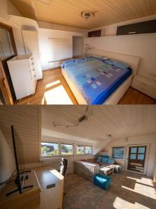 博希尼的住宿－Apartment Pirnat，带一张床的房间和一个带书桌的房间