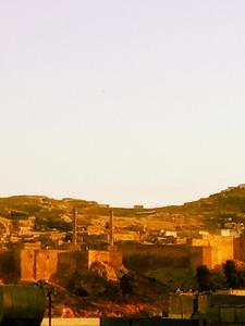 una vista de una ciudad con una colina en el fondo en Alkan konuk evi, en Sanlıurfa